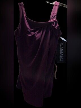 Miraclesuit Atria, Bing, Deep Plum Asymmetric Draped Tank Tankini Top NWT! 8